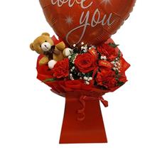 Valentines floral balloon and bear pick